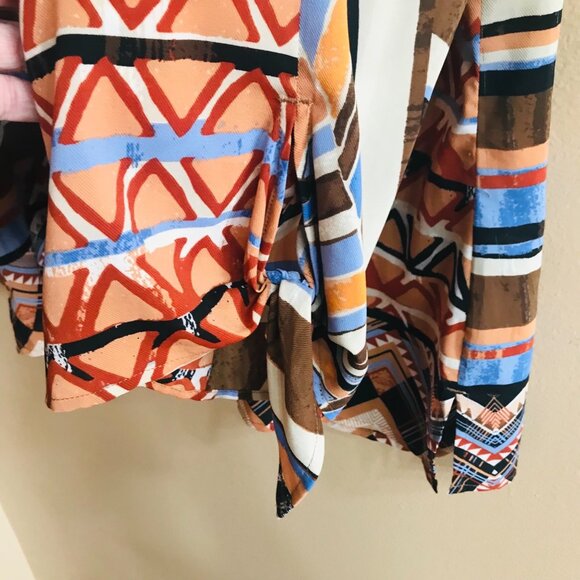 Chico's Blouse Geo Boho Aztec Tribal Tie Sleeve Women Size 1Medium Multi-Color - Picture 10 of 11